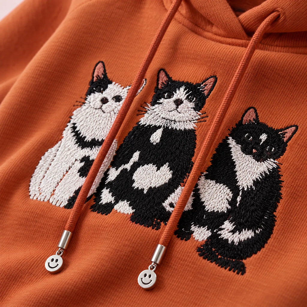Felinora  - Plush Embroidered Hoodie Casual Outings