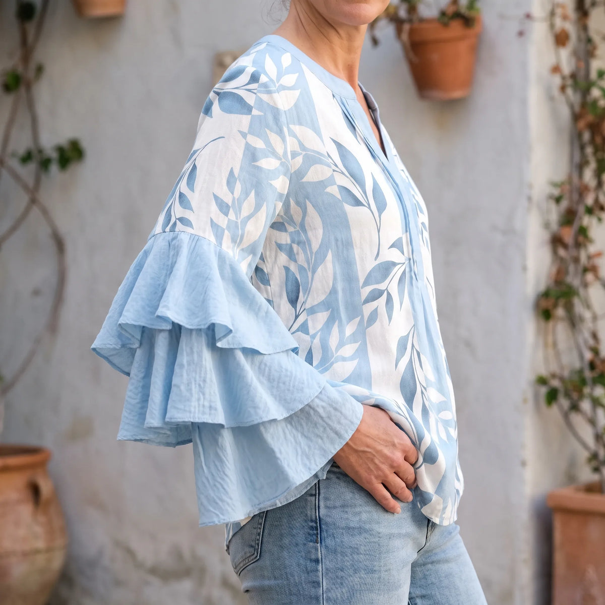 FloriaBlouse  - Floral Print Ruffle Blouse Casual Outings