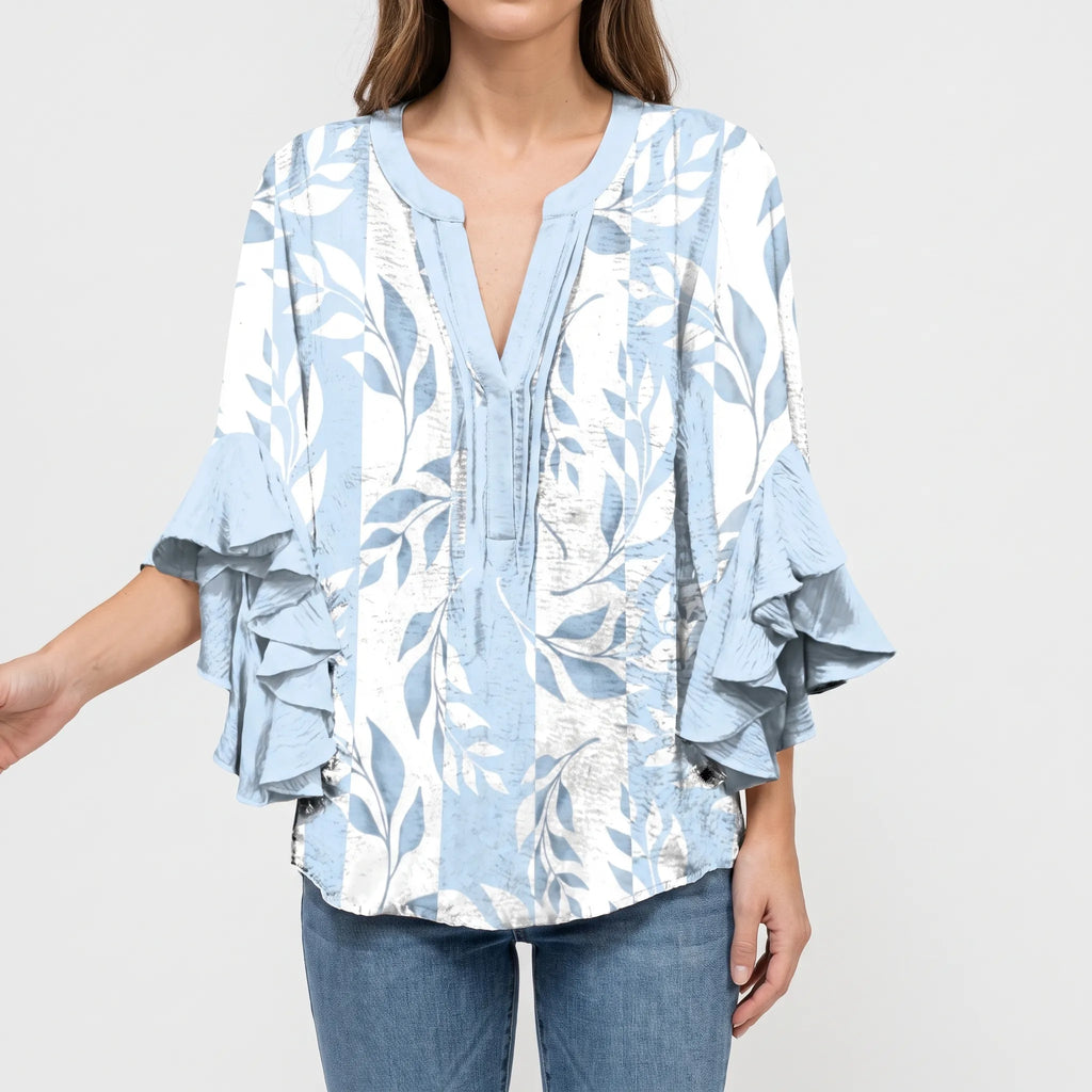FloriaBlouse  - Floral Print Ruffle Blouse Casual Outings