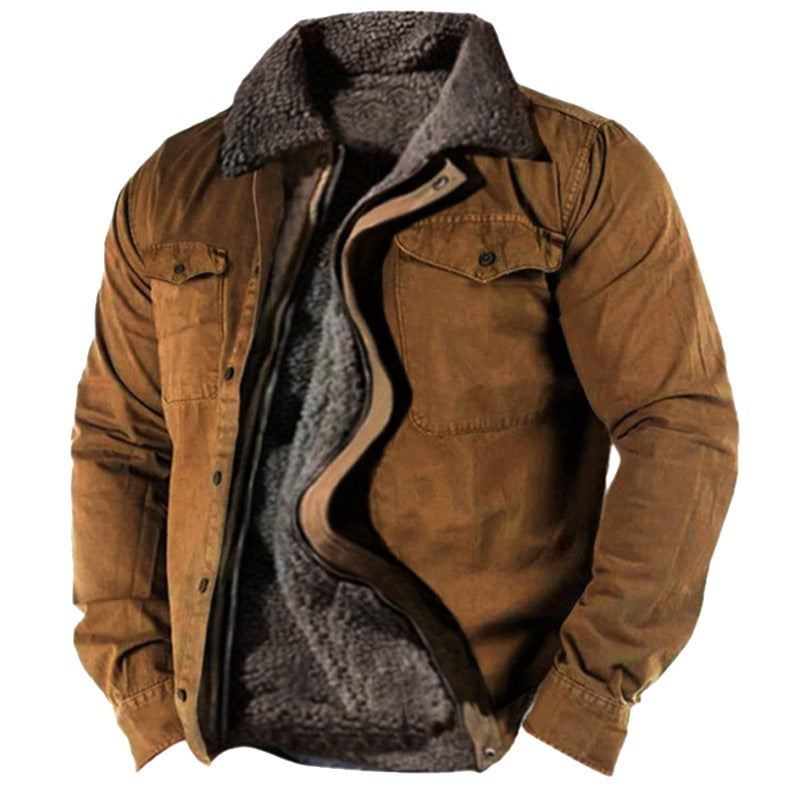 Men's winter jacket with sherpa collar, long sleeves and utility pockets