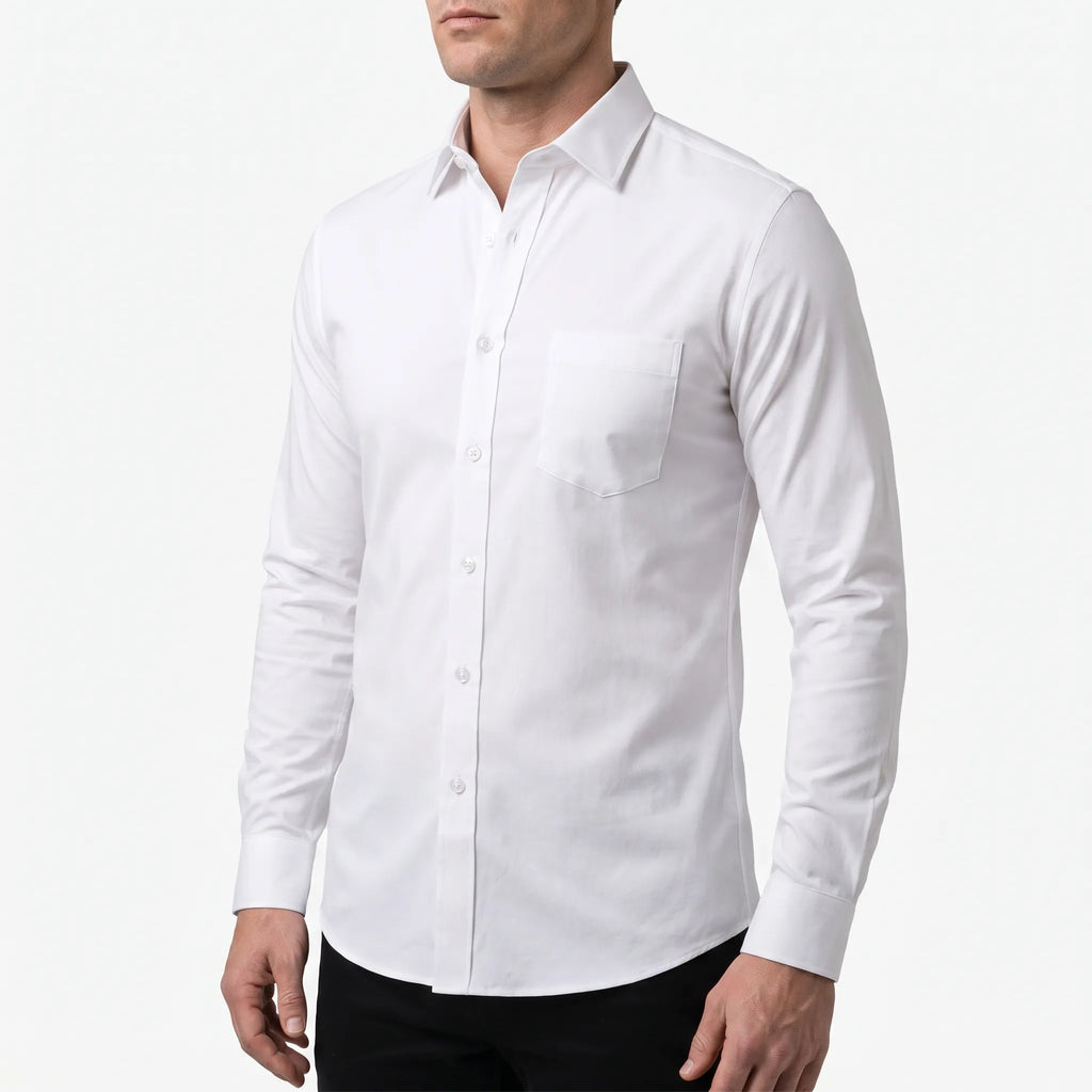 Formahem  - Long-Sleeve Collared Mens White Shirt Office Environment Wear