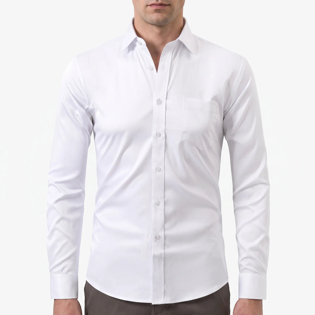 Formahem  - Long-Sleeve Collared Mens White Shirt Office Environment Wear