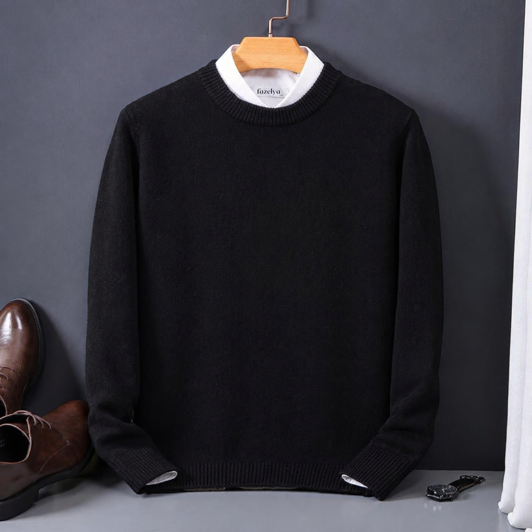 Men's plain crew neck jumper with long sleeves and ribbed trims