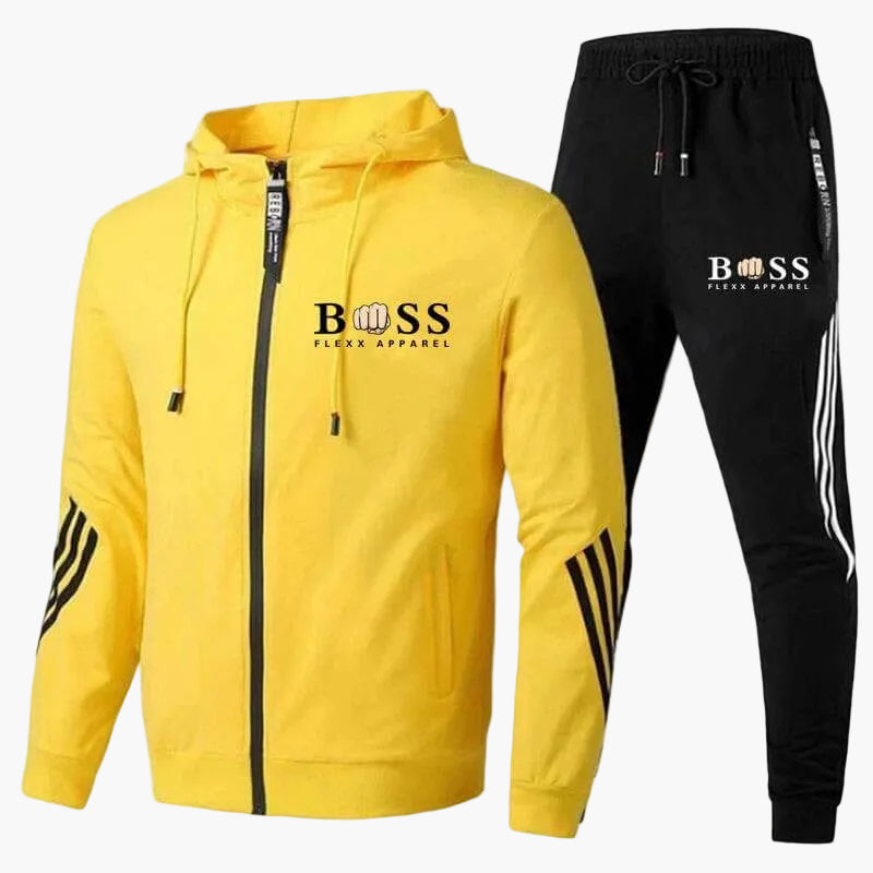Men's hooded tracksuit set with full-zip jacket and tapered jogger trousers