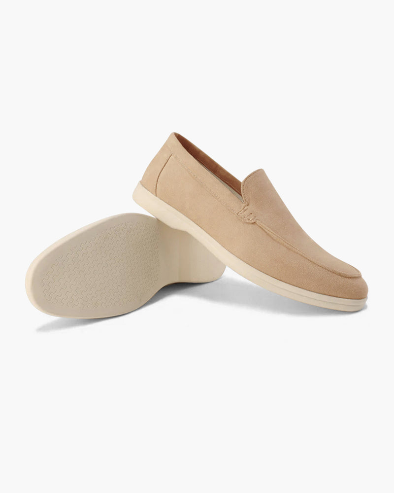 Men's slip-on loafers with moc toe stitching and textured soles