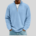 Men's ribbed quarter-zip sweater with mock neck and long sleeves