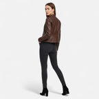 Women's cropped fitted jacket with mandarin collar, long sleeves and zipped pockets