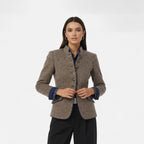 Women's tailored button-front coat jacket with stand collar and flap pockets