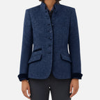 Women's tailored button-front coat jacket with stand collar and flap pockets