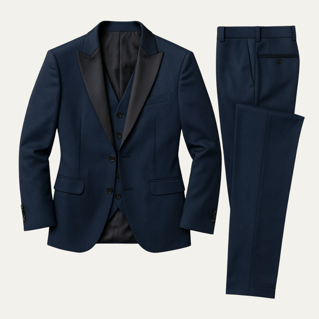 Men's three-piece suit with blazer, waistcoat and trousers