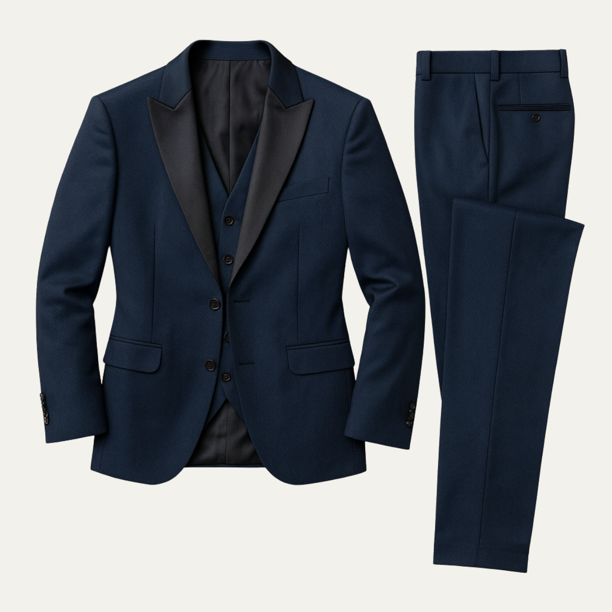 Men's three-piece suit with blazer, waistcoat and trousers