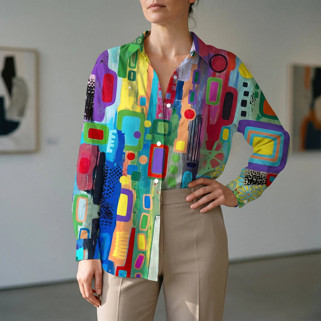 Geomira  - Multi-Coloured Geometric Patterned Blouse Office Attire