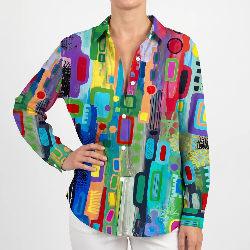 Geomira  - Multi-Coloured Geometric Patterned Blouse Office Attire
