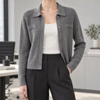 Ginghara  - Collared Knitted Cardigan Layering Over Tops