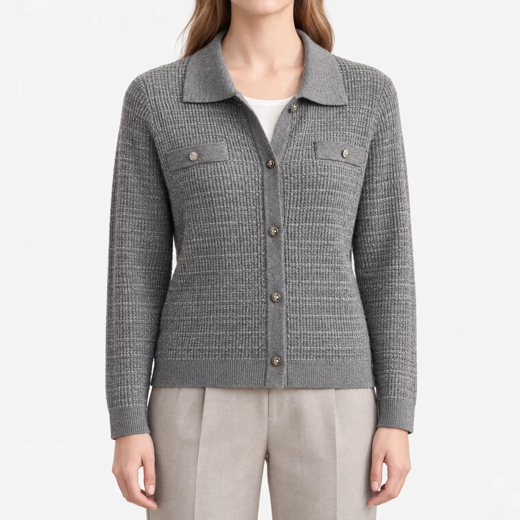 Ginghara  - Collared Knitted Cardigan Layering Over Tops