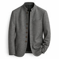 Men's plain stand-collar jacket with long sleeves, button front and chest pocket