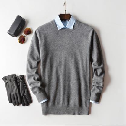 Men's plain crew neck jumper with long sleeves and ribbed trims