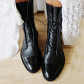 Women's tall lace-up boots with almond toes and contrasting toe caps