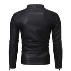 Men's plain faux leather jacket with stand collar and chest zip pocket
