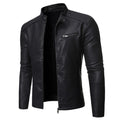 Men's plain faux leather jacket with stand collar and chest zip pocket