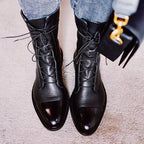 Women's knee-high lace-up boots with almond toes and low heels
