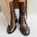 Women's knee-high lace-up boots with almond toes and low heels