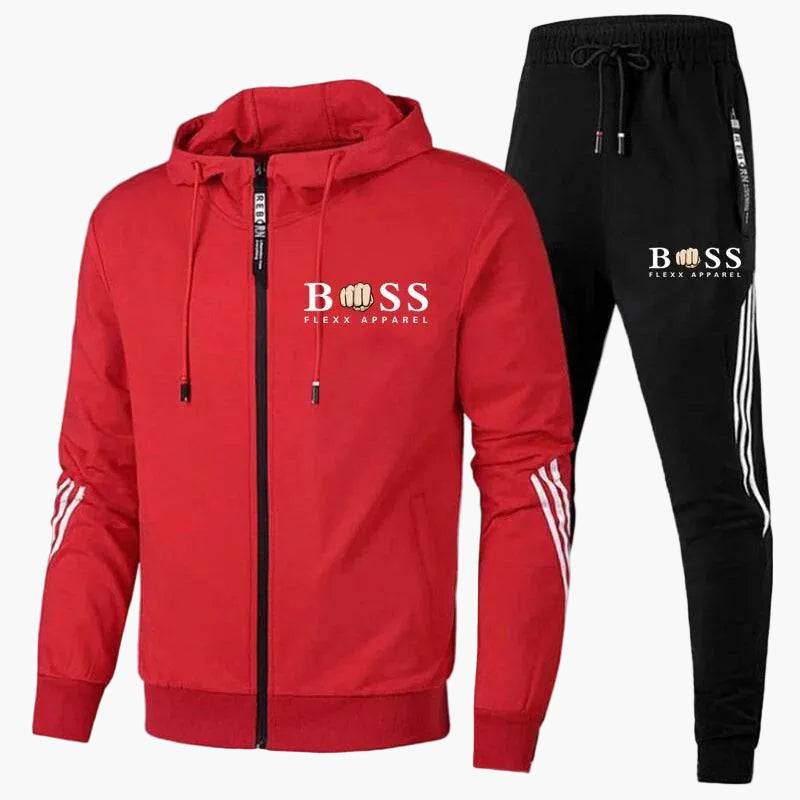Men's hooded tracksuit set with full-zip jacket and tapered jogger trousers
