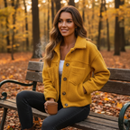 Women's textured sherpa jacket with collar, button front and chest pockets