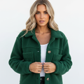 Women's textured sherpa jacket with collar, button front and chest pockets