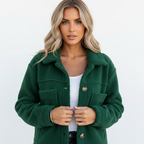 Women's textured sherpa jacket with collar, button front and chest pockets