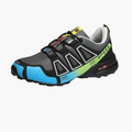 Men's geometric lace-up running trainers with contrasting panels and treaded soles