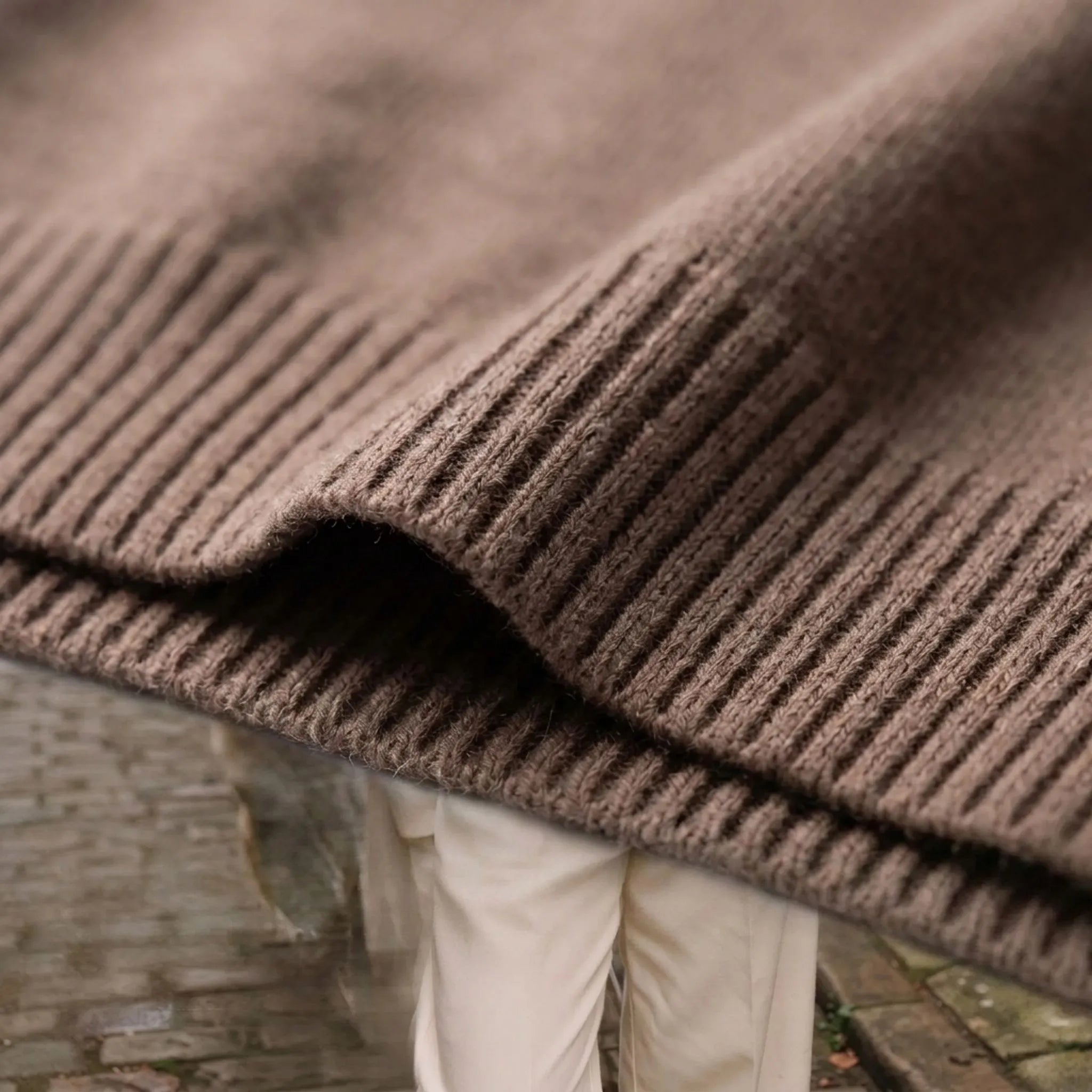 Hembox  - Cropped Turtleneck Jumper Layering Over High-Waisted Trousers