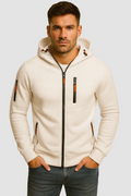 Men's full-zip hooded hoodie with long sleeves and multiple zipped pockets
