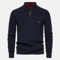 Men's ribbed half-zip jumper with raised collar and long sleeves