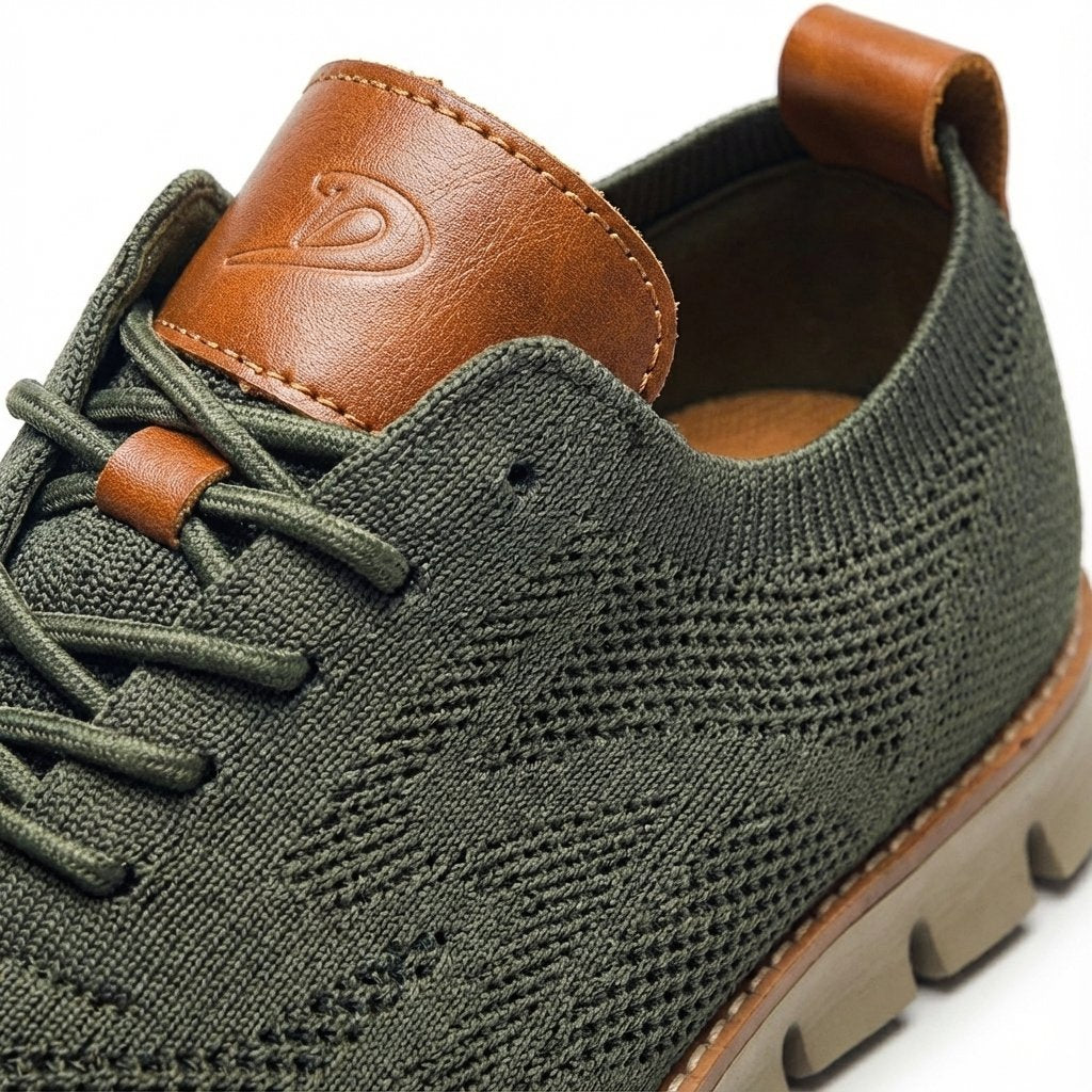Textured men's lace-up trainers with round toes and flat segmented soles