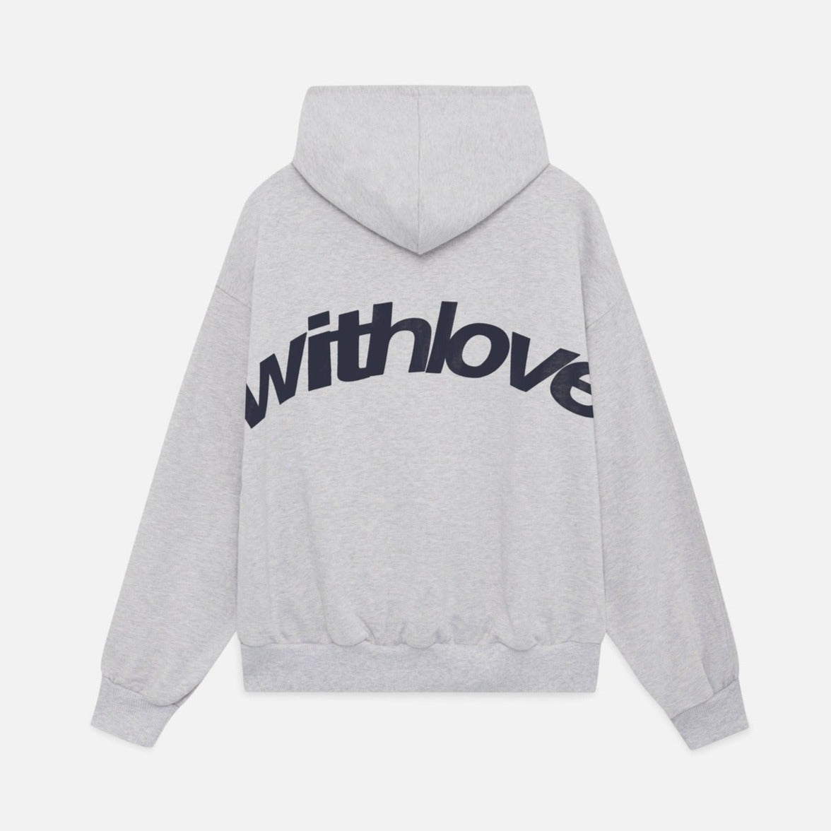 Women's oversized hooded sweatshirt with long sleeves and large back text graphic