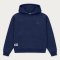 Navy hooded sweatshirt with long sleeves and front kangaroo pocket