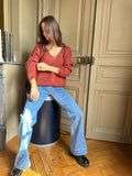 Women's knitted V-neck button cardigan with long sleeves