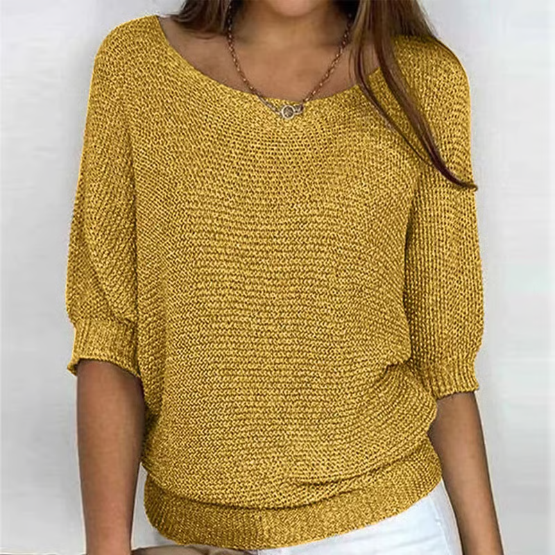 Women's textured knit jumper with round neckline and three-quarter sleeves