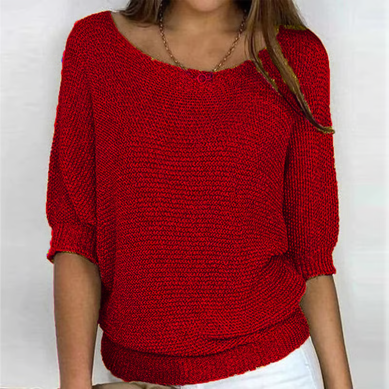 Women's textured knit jumper with round neckline and three-quarter sleeves