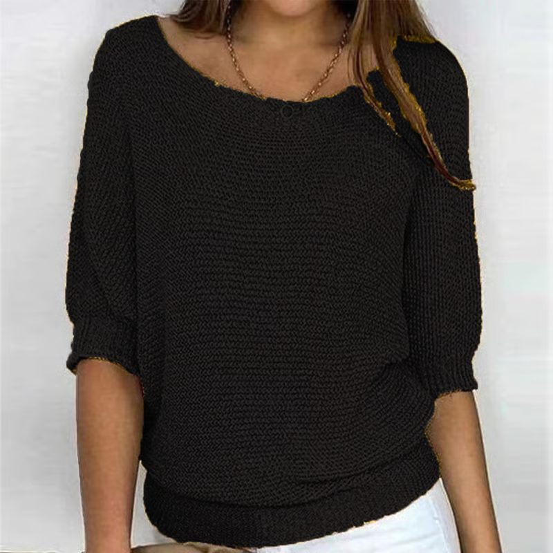 Women's textured knit jumper with round neckline and three-quarter sleeves