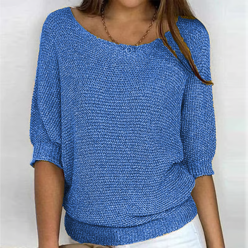 Women's textured knit jumper with round neckline and three-quarter sleeves