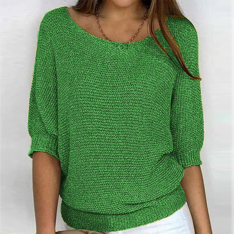Women's textured knit jumper with round neckline and three-quarter sleeves