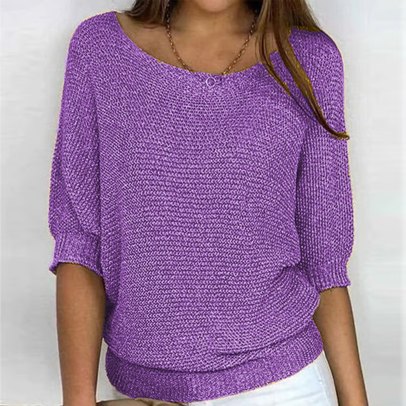 Women's textured knit jumper with round neckline and three-quarter sleeves