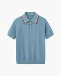 Men's short-sleeve textured knit polo shirt with button placket and ribbed trims
