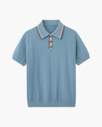 Men's short-sleeve textured knit polo shirt with button placket and ribbed trims
