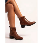 Women's lace-up ankle boots with rounded toe and block heel