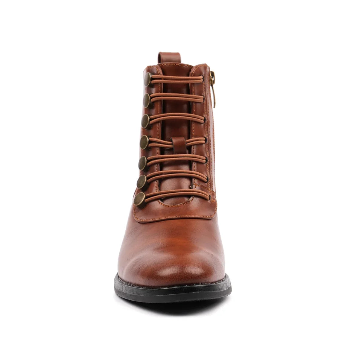 Women's lace-up ankle boots with rounded toe and block heel