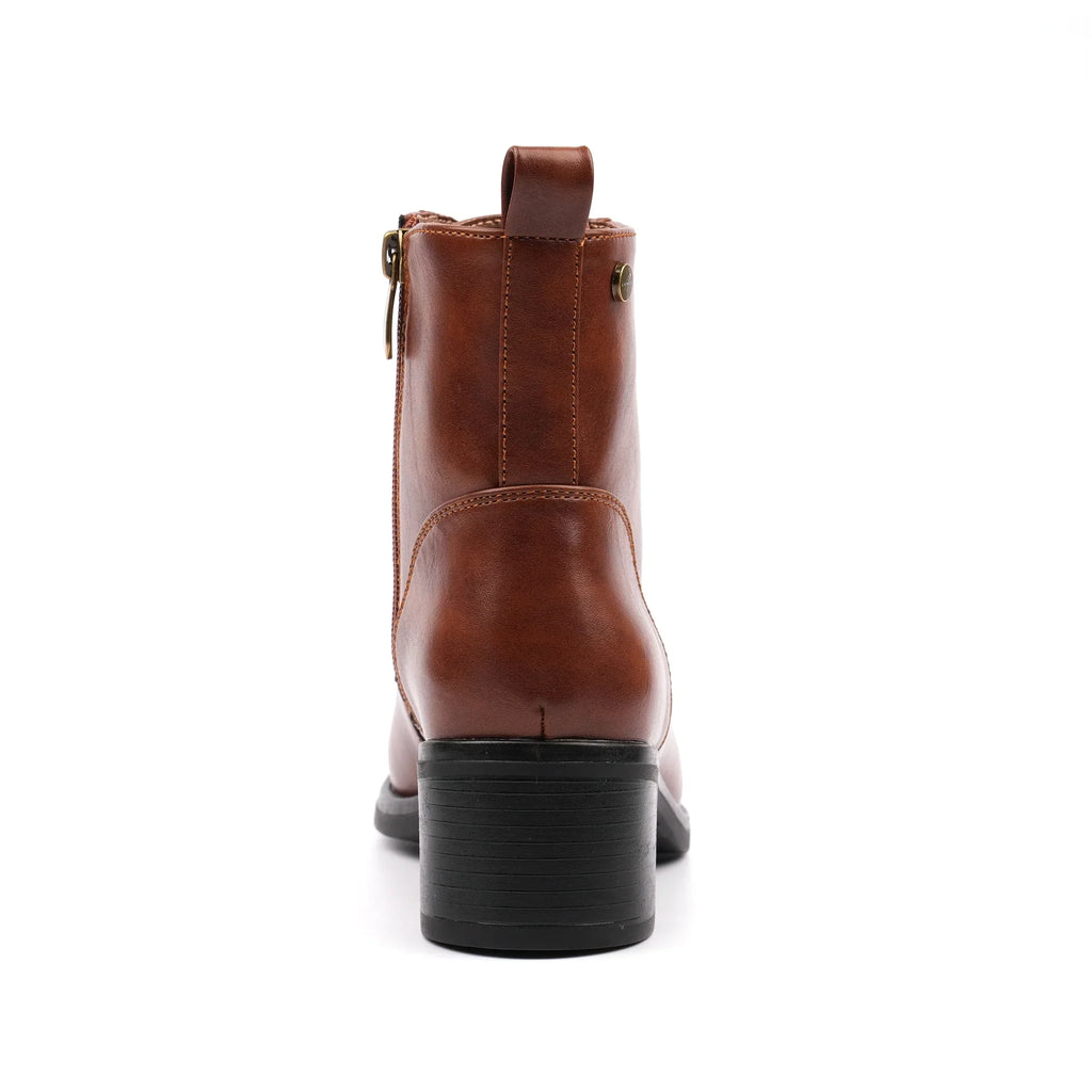 Women's lace-up ankle boots with rounded toe and block heel