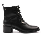 Women's lace-up ankle boots with rounded toe and block heel